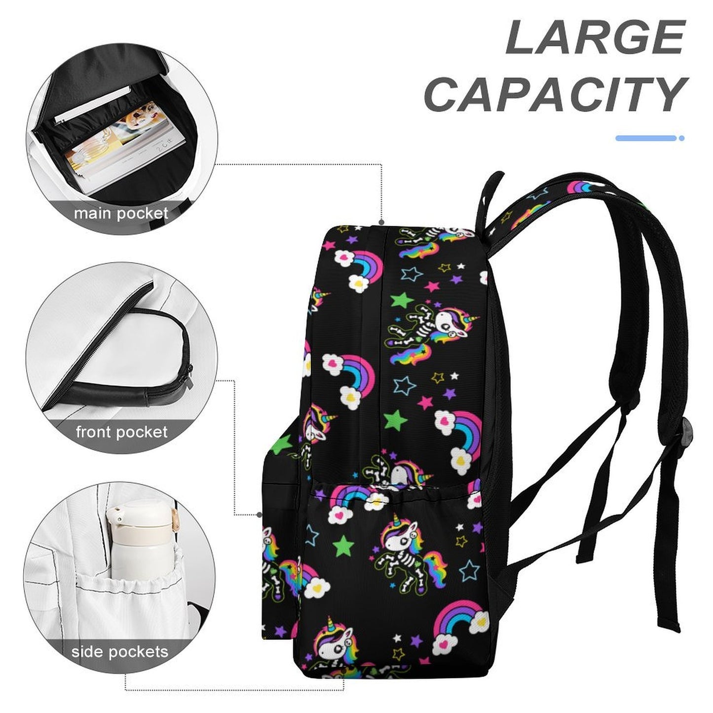 Rainbow Undead Unicorn Backpack – Black Scene Y2K Bag