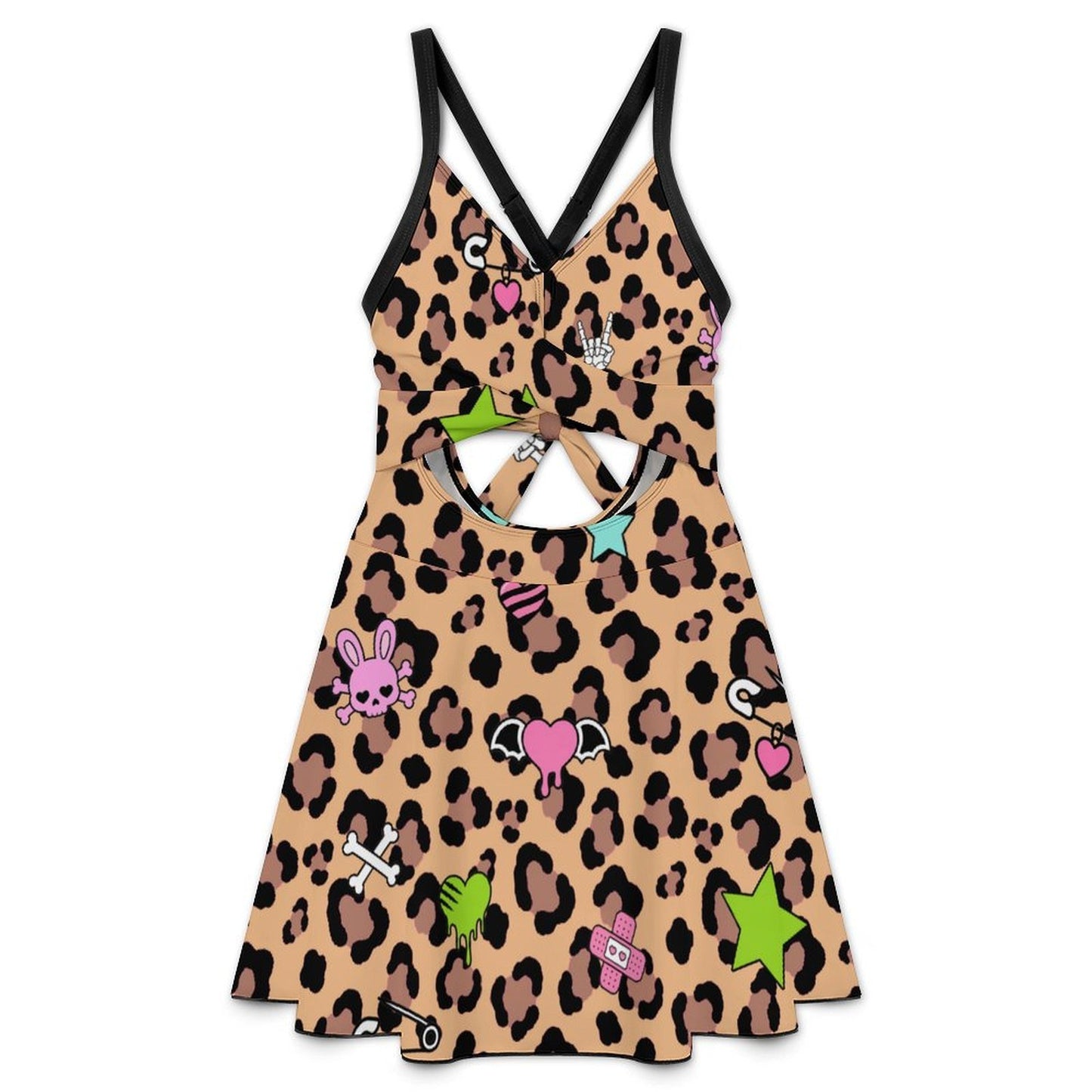 Leopard Scene Kid Charm Cutout Swim Dress