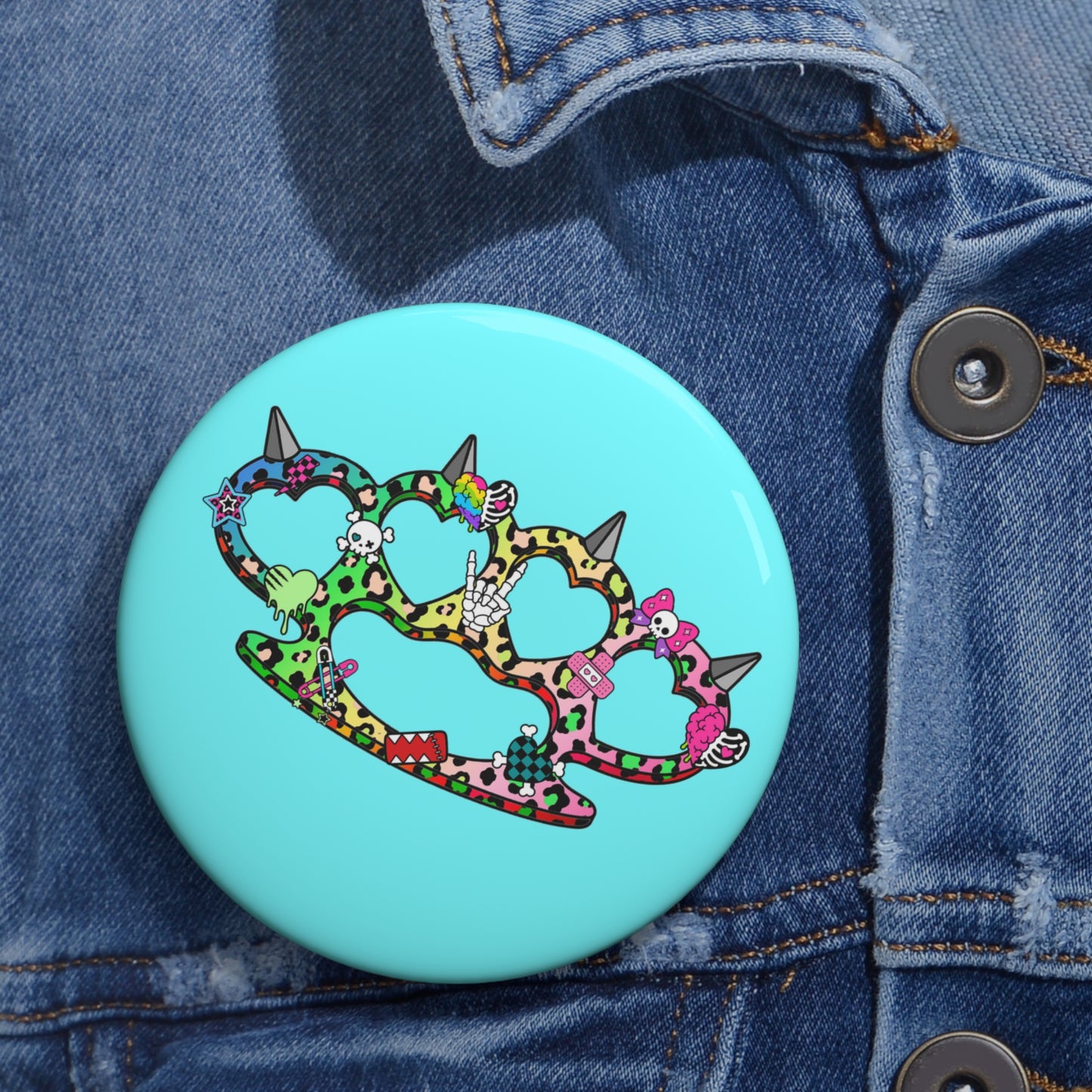 Rainbow Heart Brass Knuckle Pin Button – Emo Scene Y2K Kawaii Badge