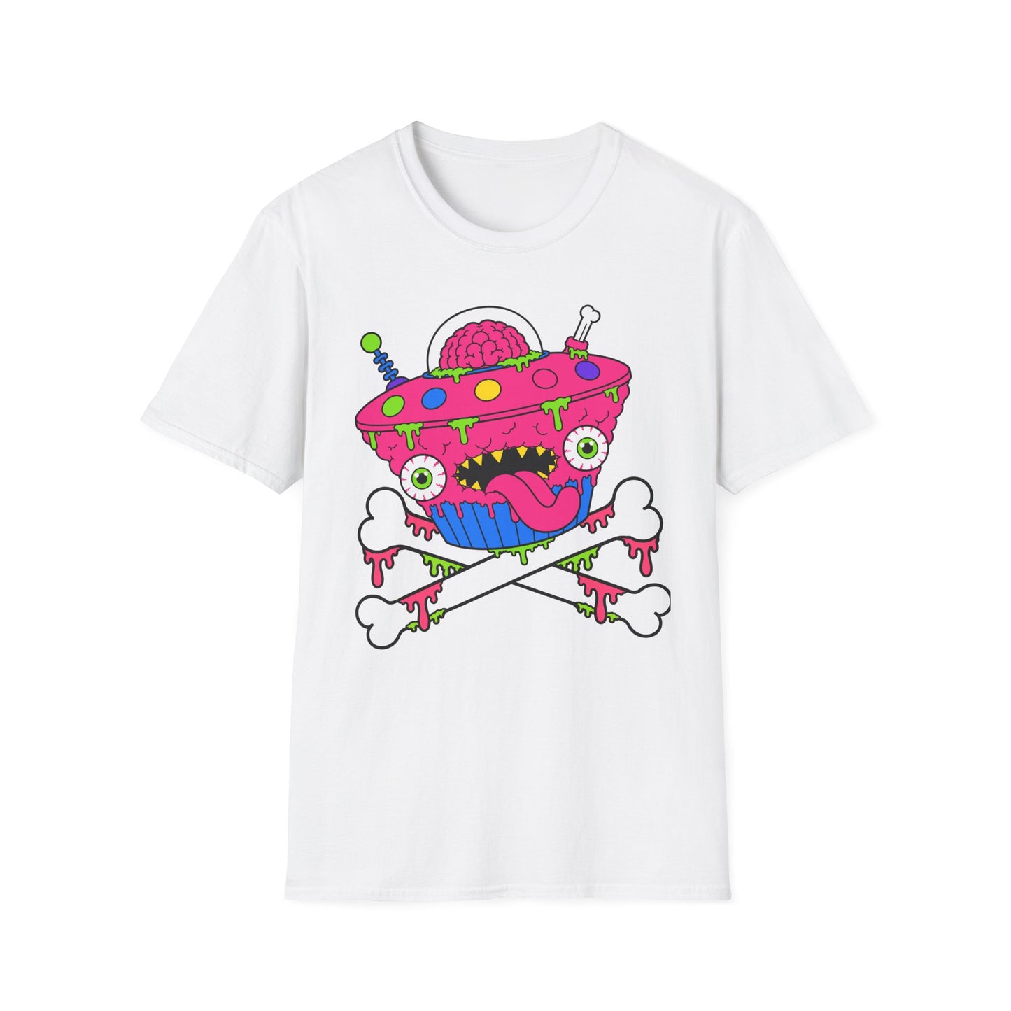 Alien UFO Monster T-Shirt — Pink Brain Spaceship Graphic Tee