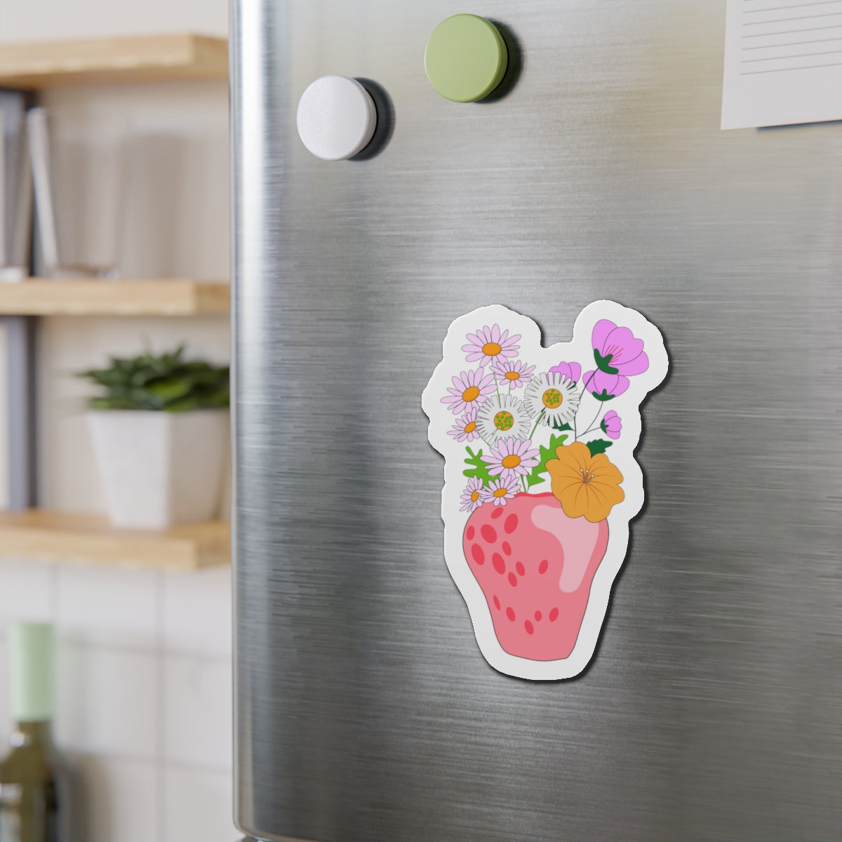 Pink Strawberry Flower Vase Magnets