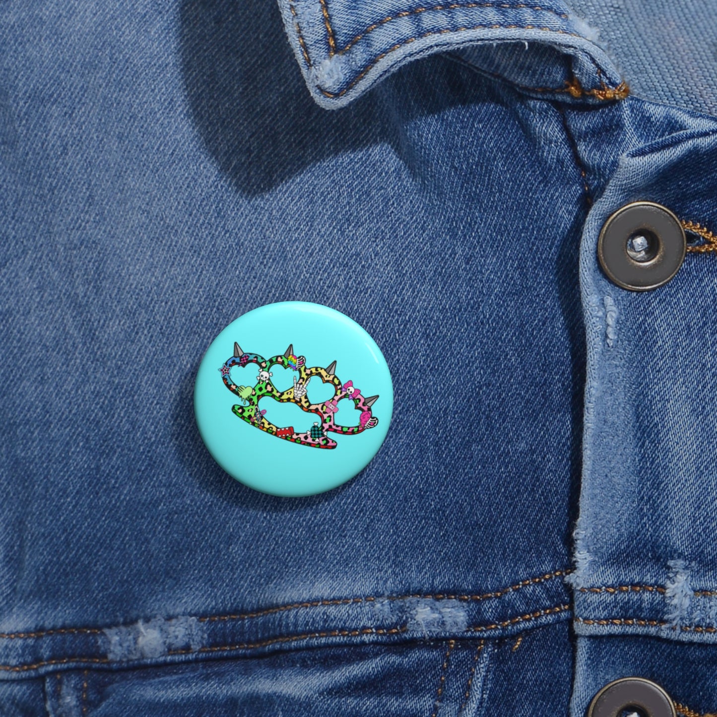 Rainbow Heart Brass Knuckle Pin Button – Emo Scene Y2K Kawaii Badge