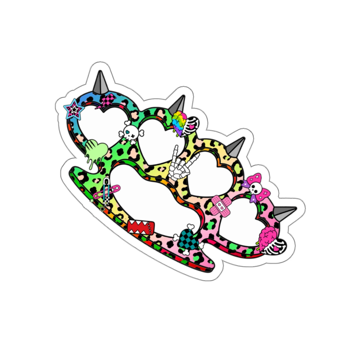 Rainbow Heart Brass Knuckle Die-Cut Sticker – Emo Scene Y2K Kawaii Vinyl Decal