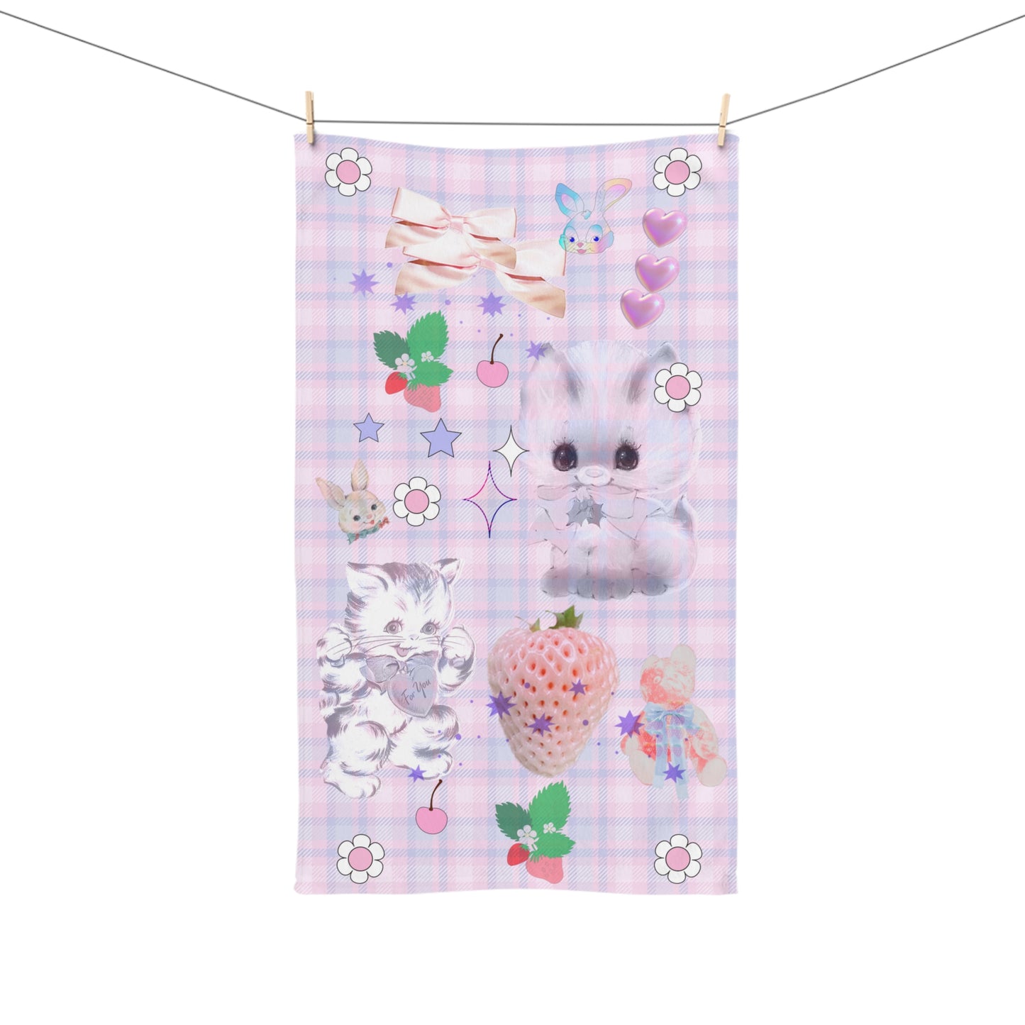 Kitty Purple Retro Hand Towel