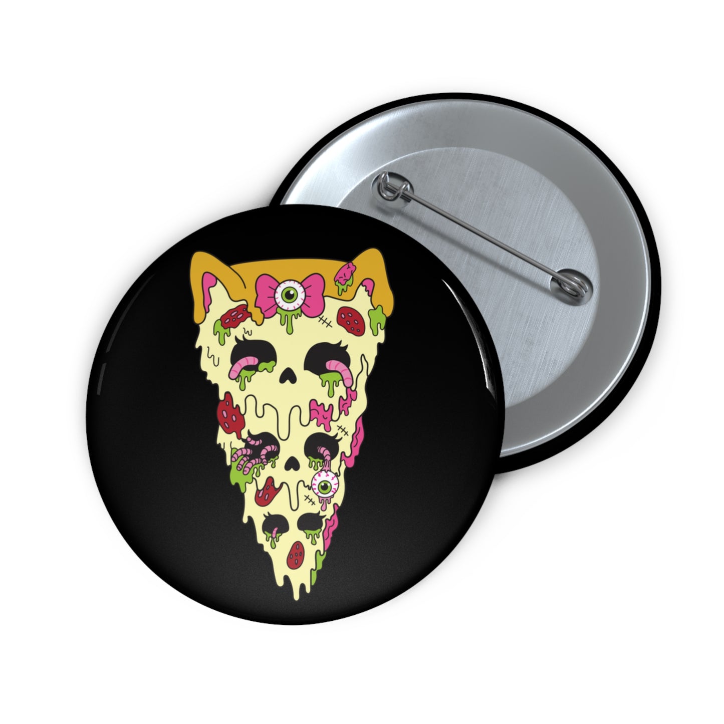 Zombie Kitty Pizza Pin Button – Creepy Cutegore Badge