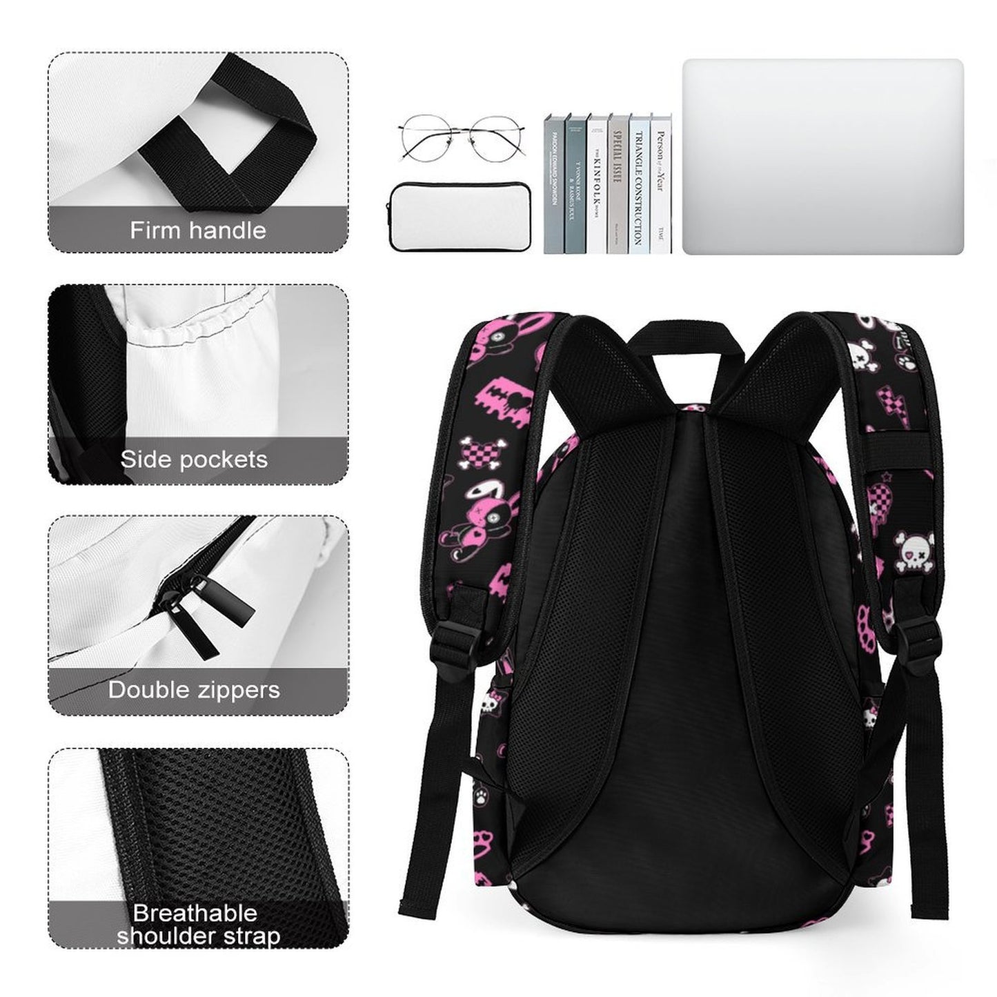Bunni Riot Scene Backpack – Pink & Black Emo Print