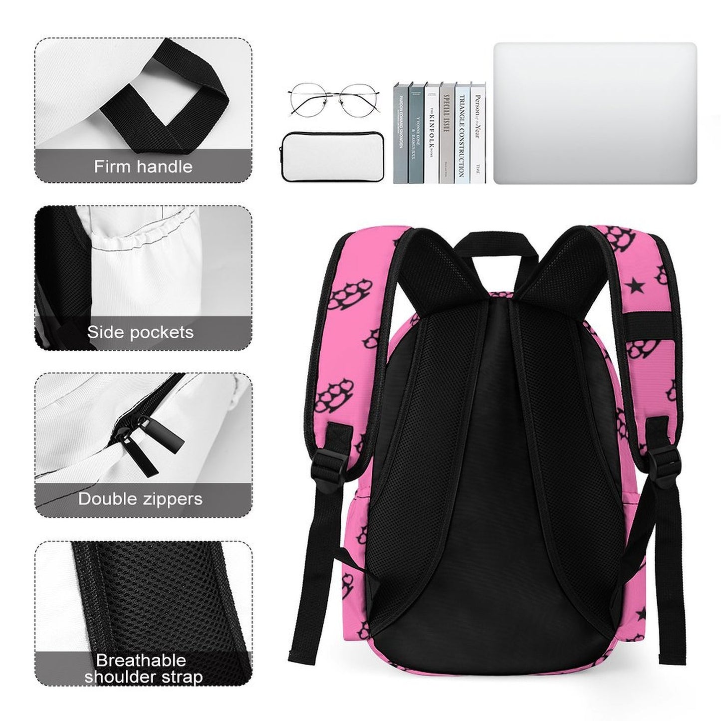Bubblegum Pink Brass Knuckle Star Scene Backpack – Y2K Emo Bag