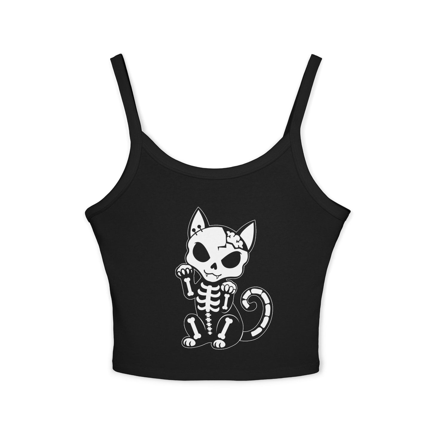 Skeleton Cat Crop Tank Top — Spooky Lucky Cat Graphic for Halloween & Alternative Style