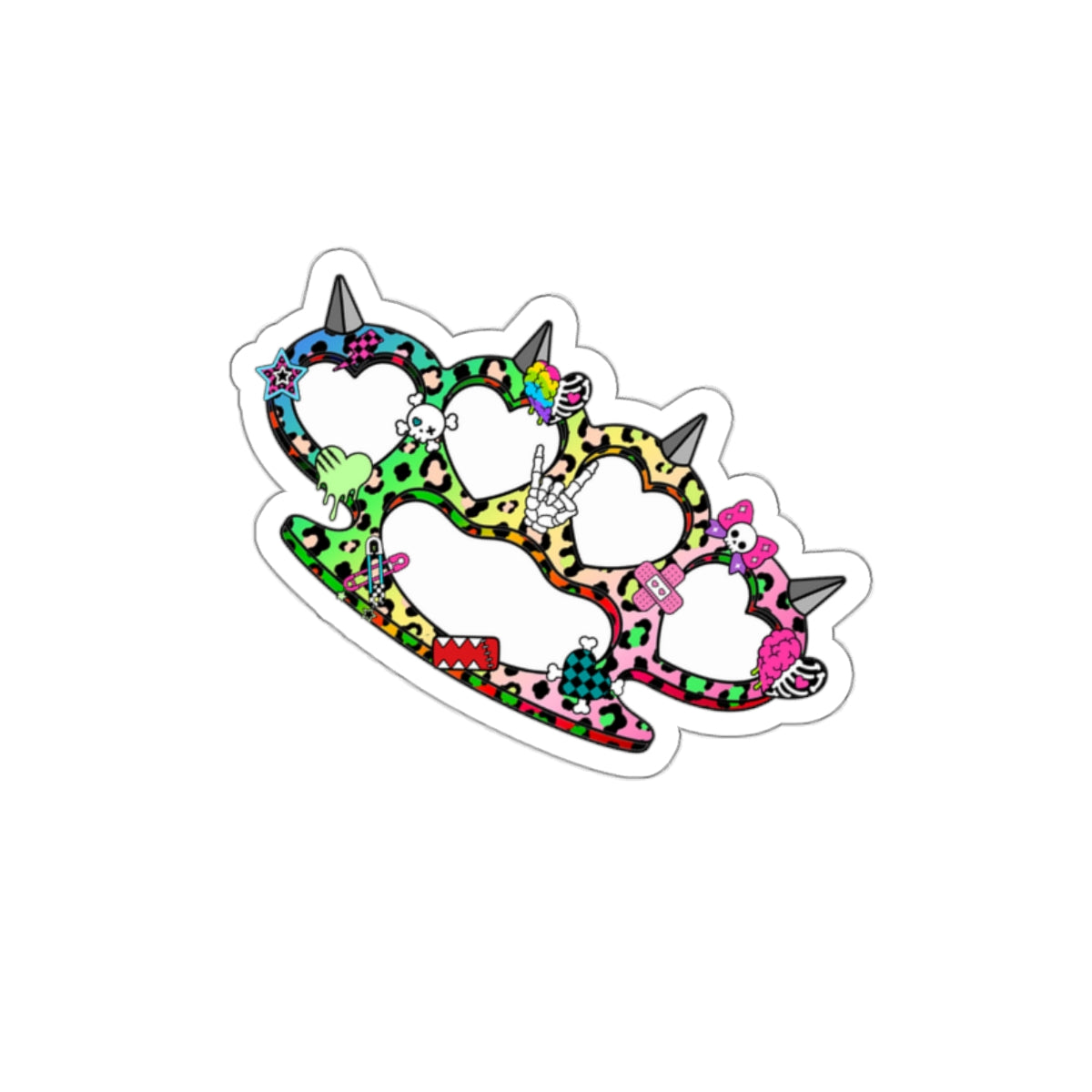 Rainbow Heart Brass Knuckle Die-Cut Sticker – Emo Scene Y2K Kawaii Vinyl Decal