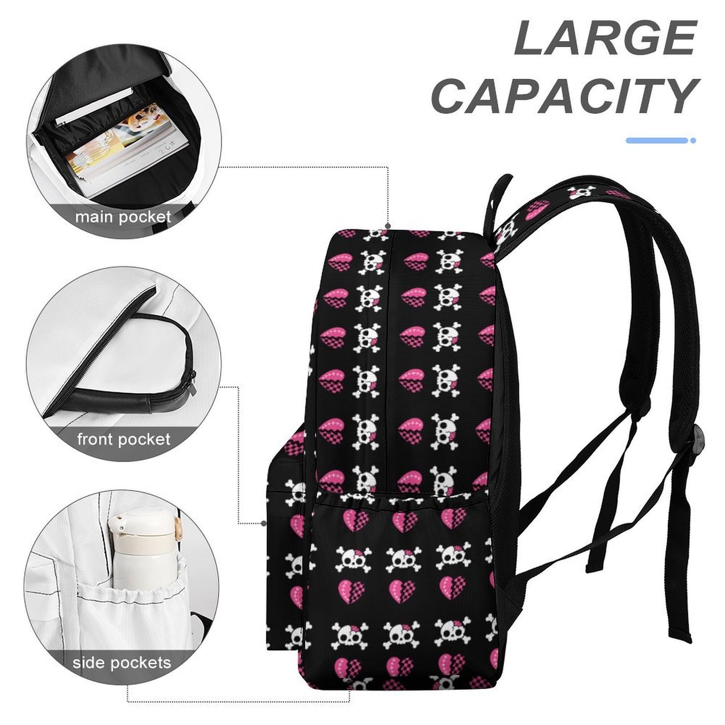 Heartbreak Riot Emo Backpack – Skull & Broken Heart Print