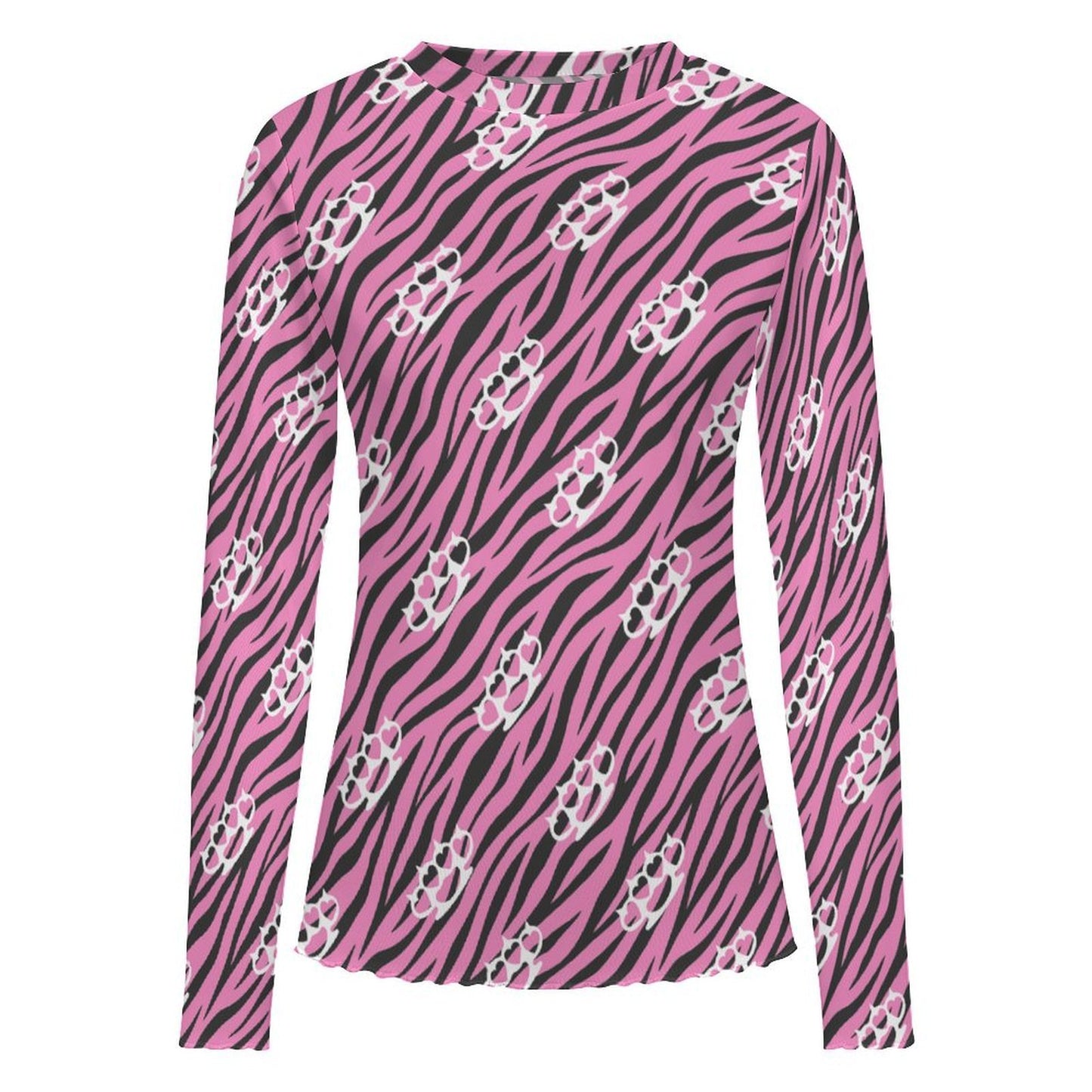 Pink Zebra Brass Knuckle Mesh Sheer Top