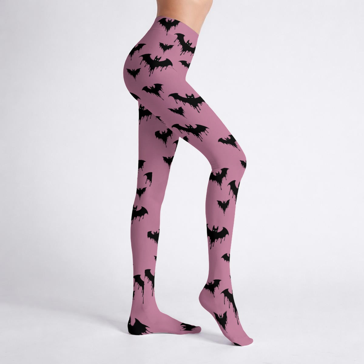 Drippy Bat Tights – Pink & Black Goth High-Stretch Tights