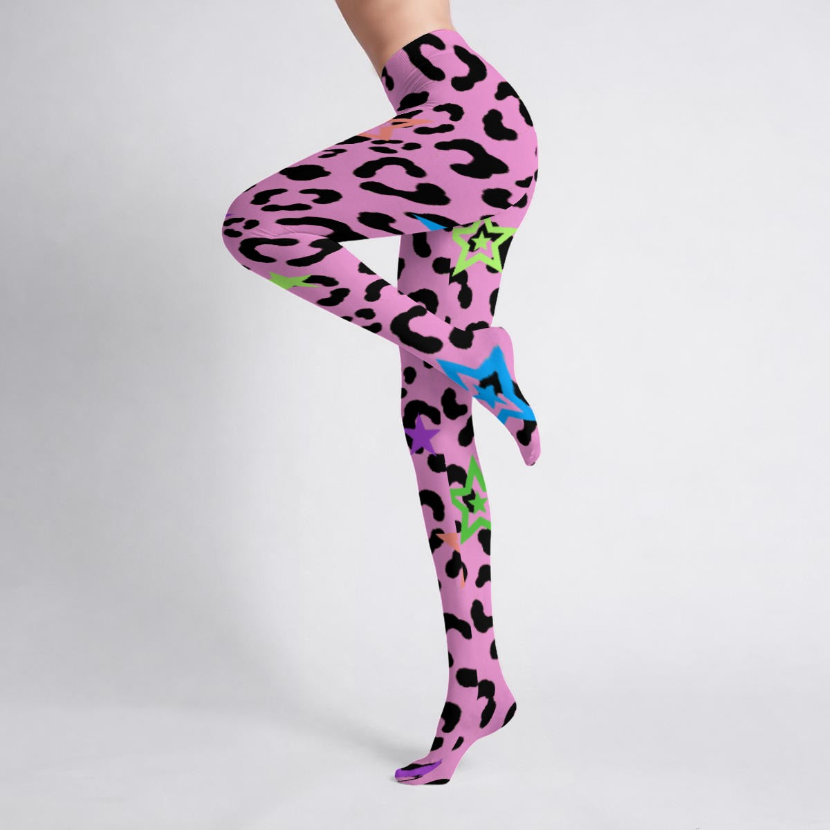 Pink Leopard Scene Star High Stretch Tights | Emo Y2K