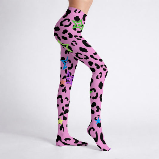 Pink Leopard Scene Star High Stretch Tights | Emo Y2K