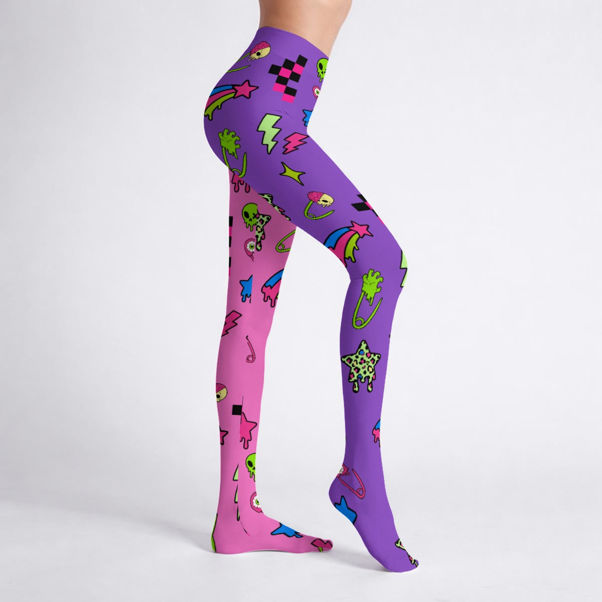 Alien Zombie Scene Split Color Women's High-Stretch Tights