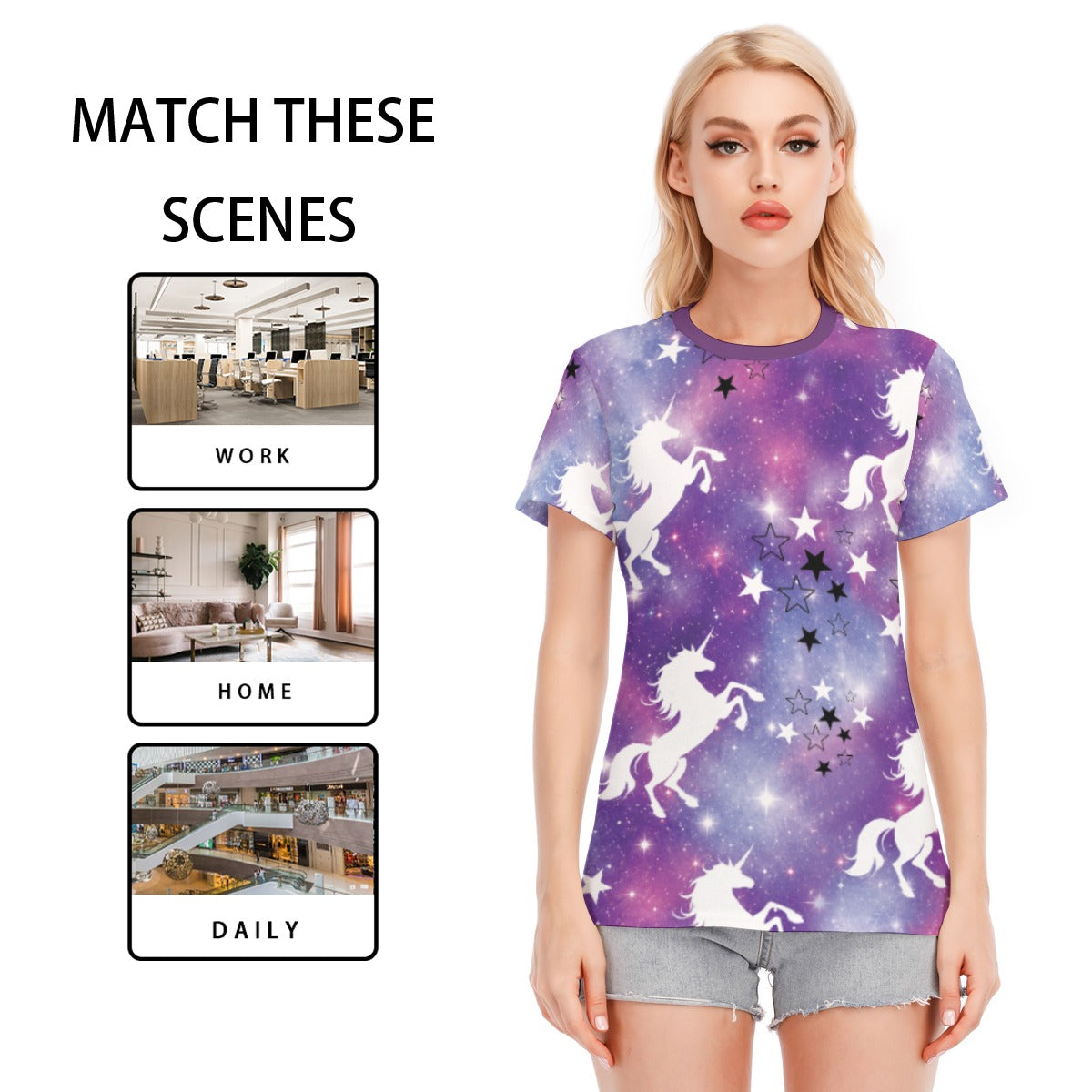 All-Over Print Women's Round Neck T-Shirt | 190GSM Cotton
