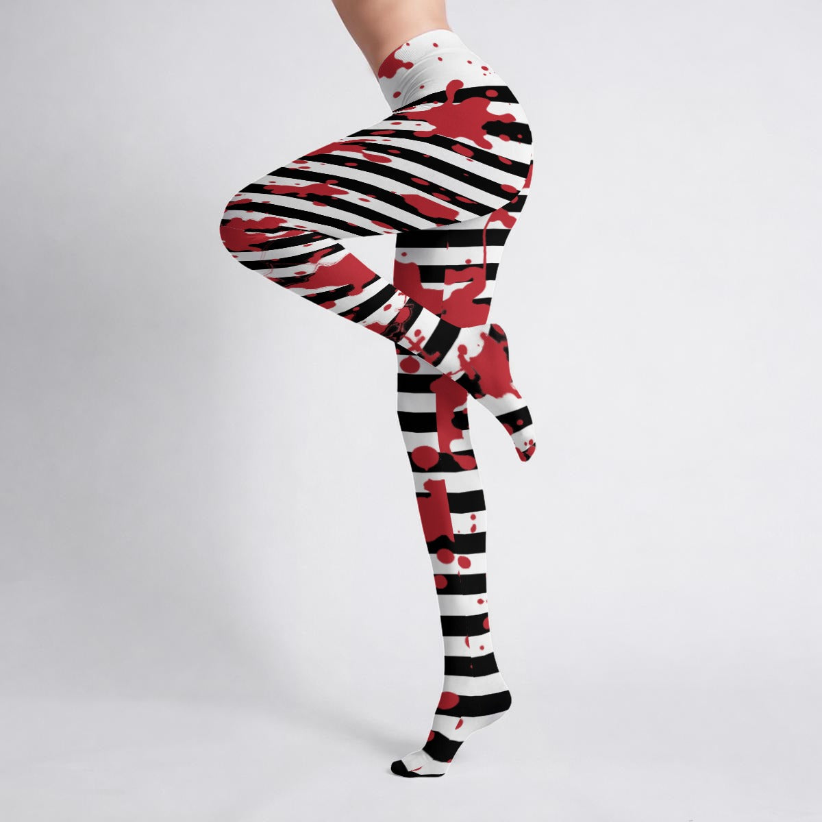 Bloody Stripe High-Stretch Tights – Black & White