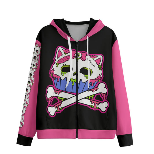 Zombie Kitty Cupcake Unisex Zip-Up Hoodie (XS–6XL)