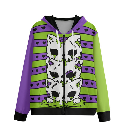 Zombie Kitty Stack Unisex Cotton Zip-Up Hoodie (XS–6XL)