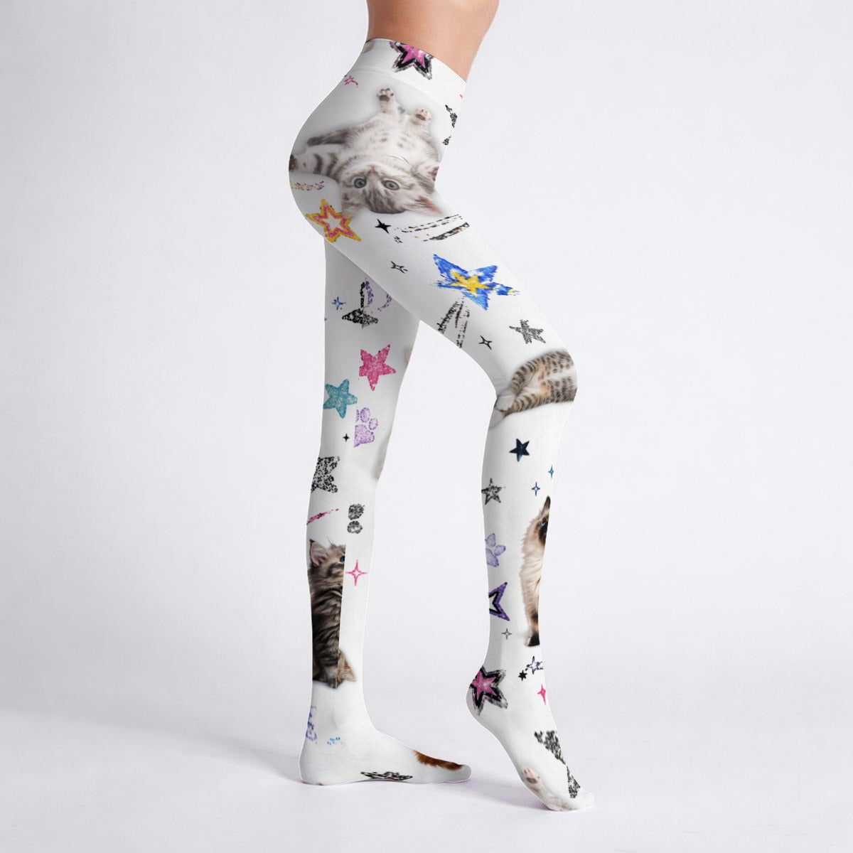 Kawaii Cat Star High Stretch Tights | Y2K Scene Tights