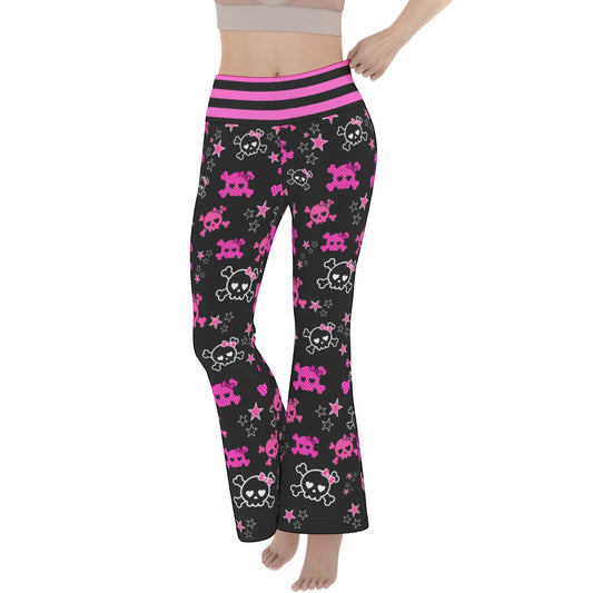 Skull Star Flare Yoga Pants – Black Pink Scene Goth Bootcut Pants