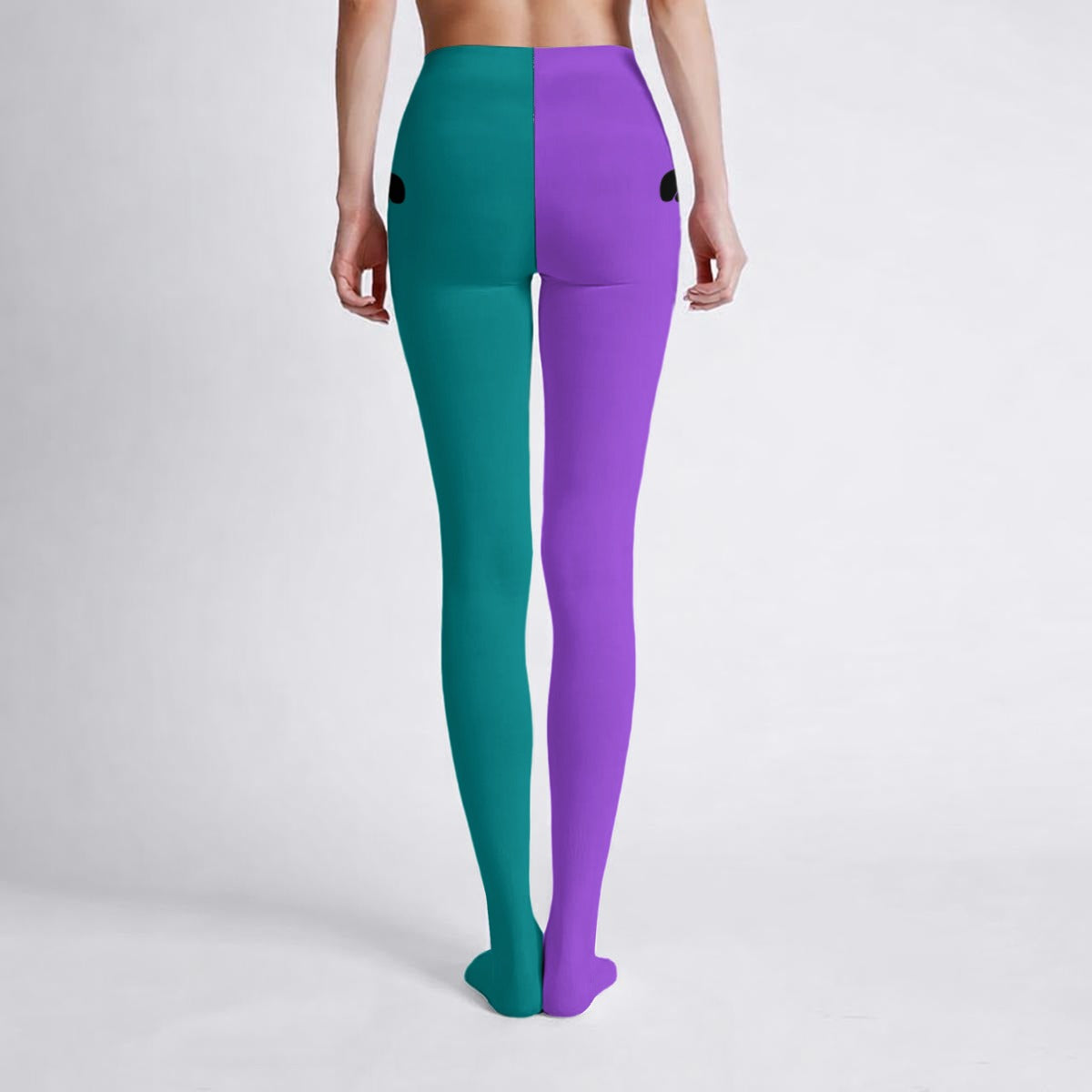 Two-Tone Skeleton High-Stretch Tights – Purple & Teal