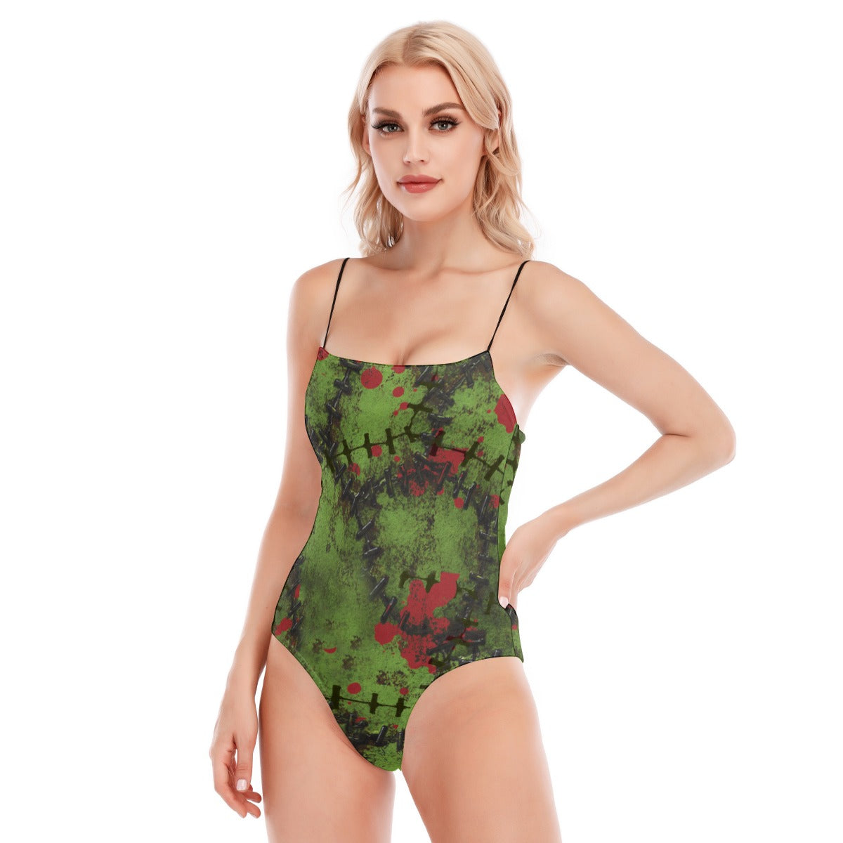 All-Over Print Women's Black Cami Tube Top Bodysuit