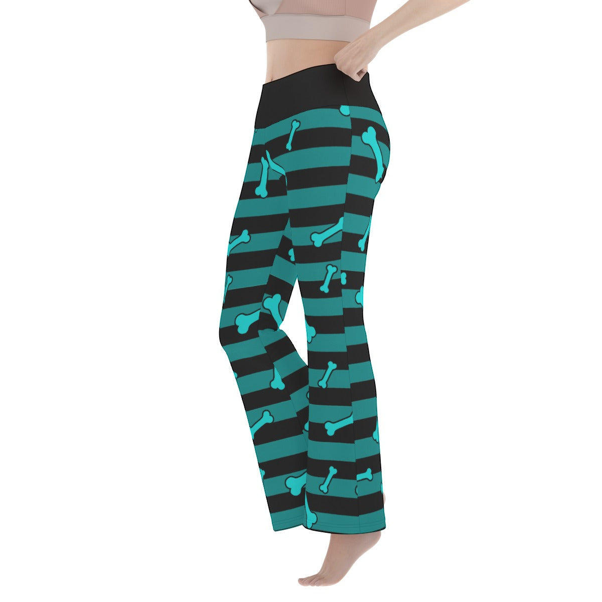 Teal Bone Stripe Flare Yoga Pants – Black Scene Goth