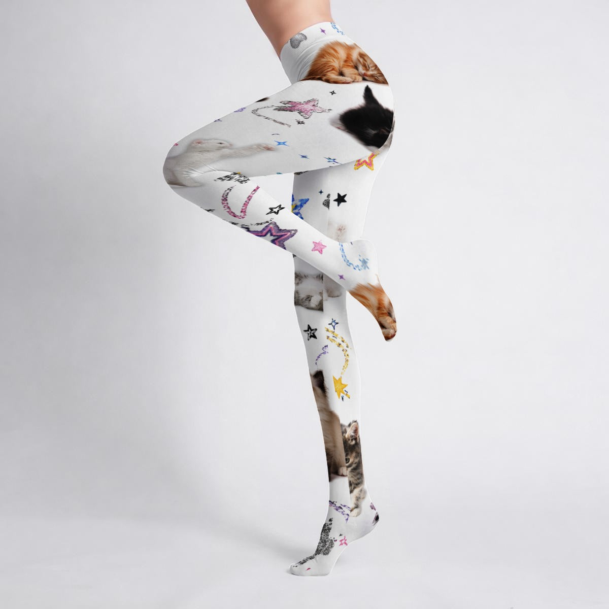 Kawaii Cat Star High Stretch Tights | Y2K Scene Tights