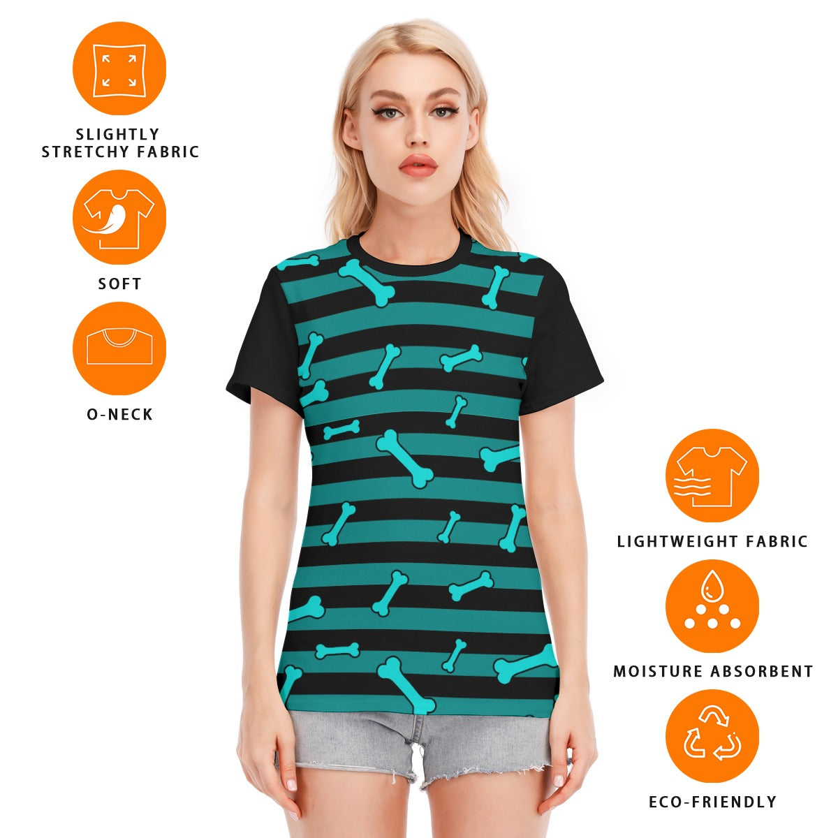 All-Over Print Women's Round Neck T-Shirt | 190GSM Cotton