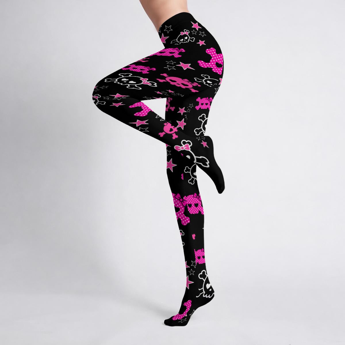 Dead Cute Pink Skull & Star Printed Tights – Scene Emo Y2K