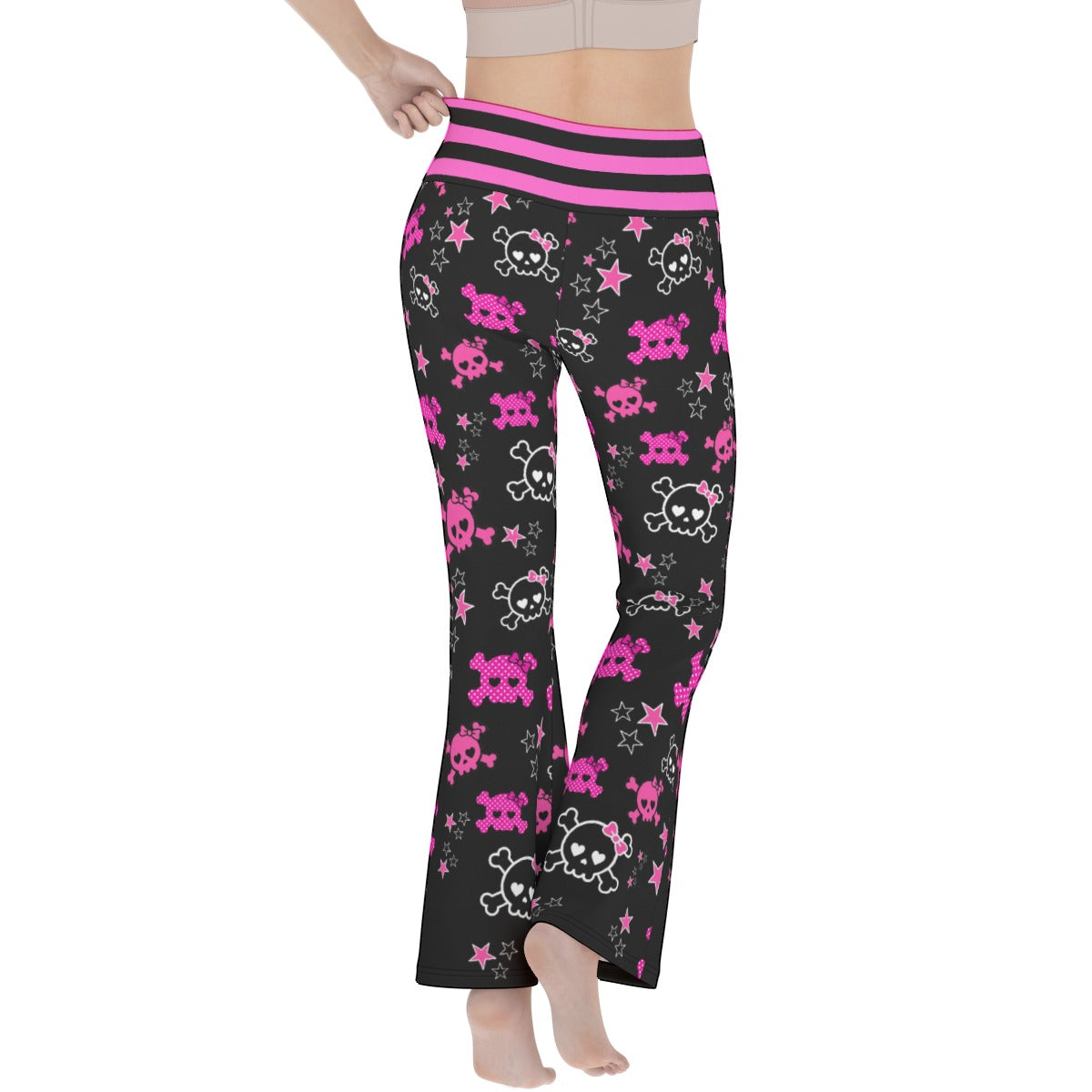 Skull Star Flare Yoga Pants – Black Pink Scene Goth Bootcut Pants