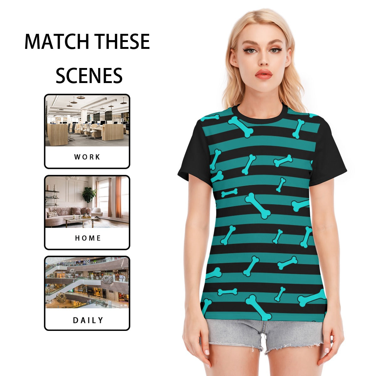 All-Over Print Women's Round Neck T-Shirt | 190GSM Cotton