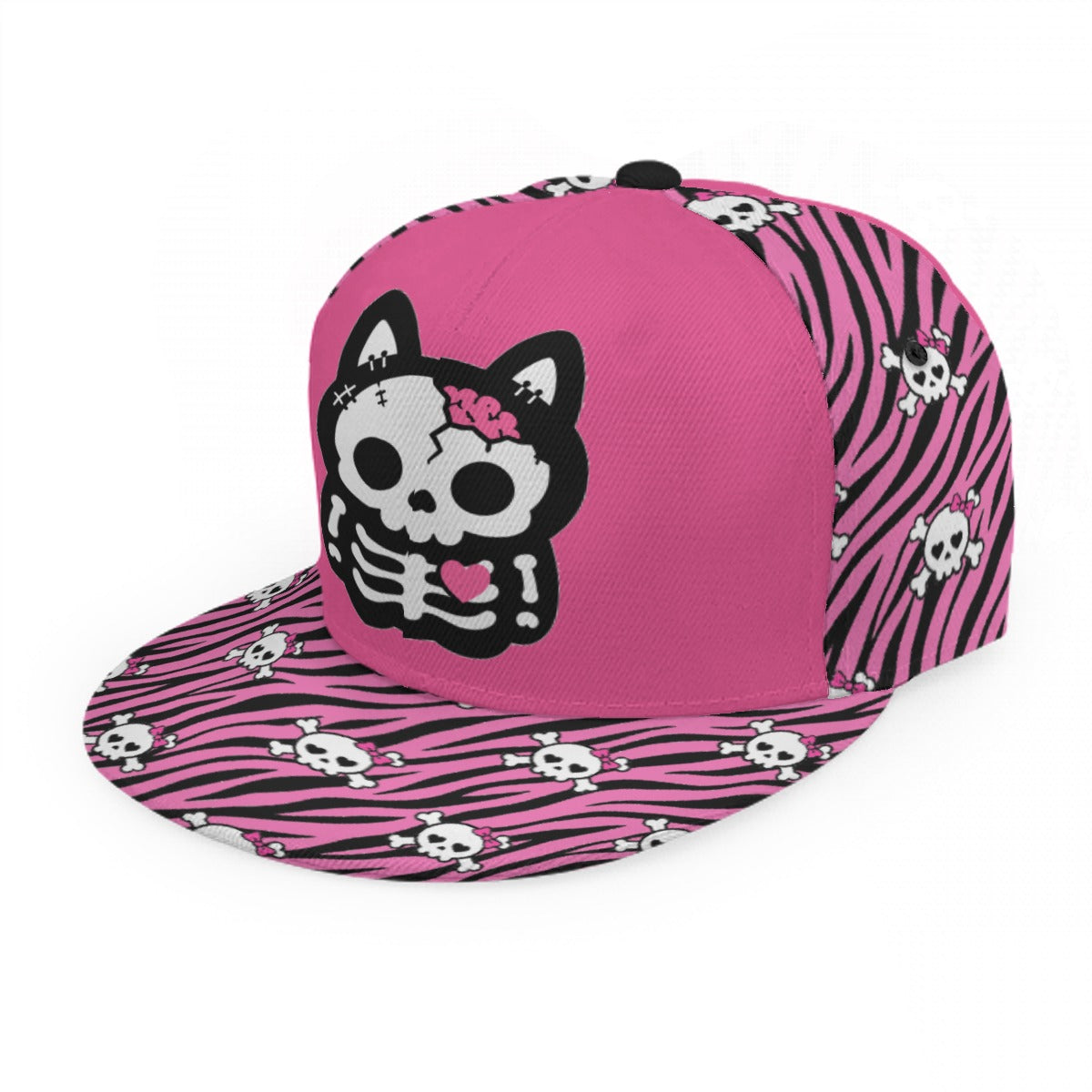 Zombie Skeleton Kitty Flat Brim Unisex Snapback Cap