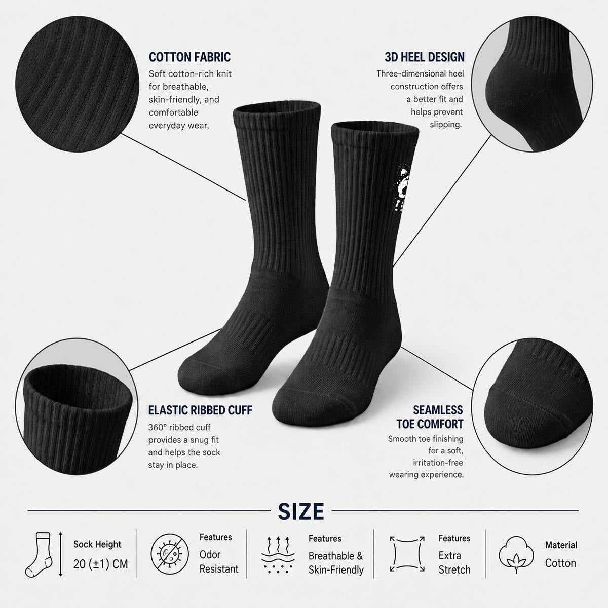 Embroidery Sports Cotton Knee-High Socks|Cotton