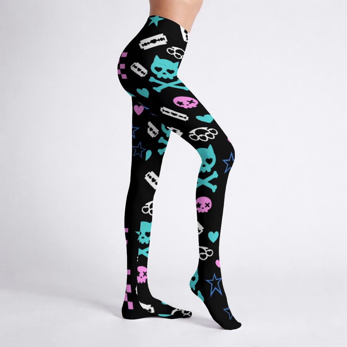 Scene Emo Cat Skull Tights