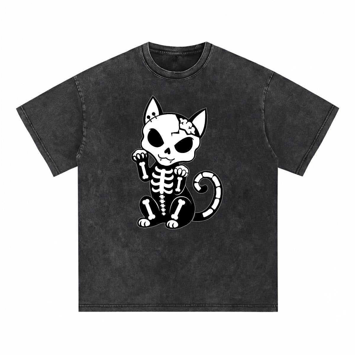 Dead Kitty Skeleton Washed Oversized T-Shirt – Vintage Black