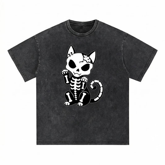 Dead Kitty Skeleton Washed Oversized T-Shirt – Vintage Black