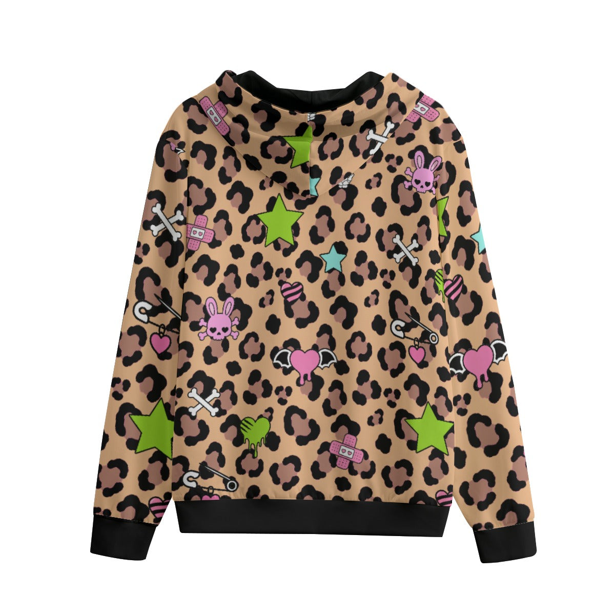 Leopard Kawaii Scene Unisex Cotton Zip Hoodie