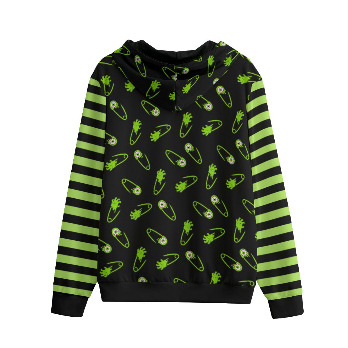 Alien Zombie Safety Pin Stripe Sleeve Unisex Zip Hoodie (XS–6XL)
