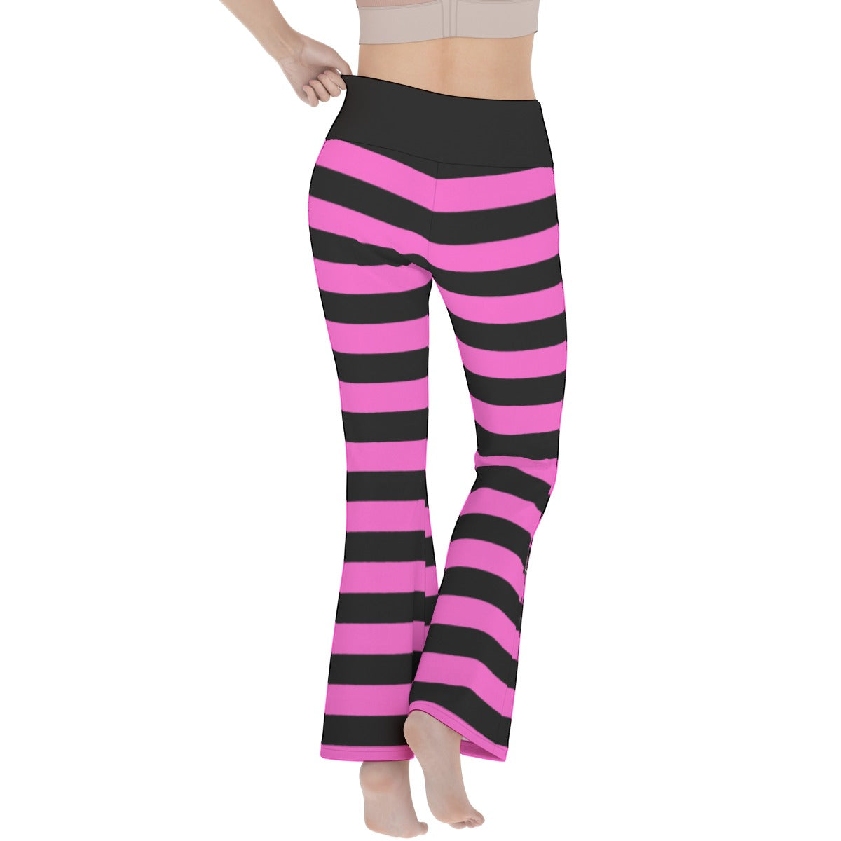 Pink Skull Stripe Flare Yoga Pants – Black Scene Emo Y2K Pants