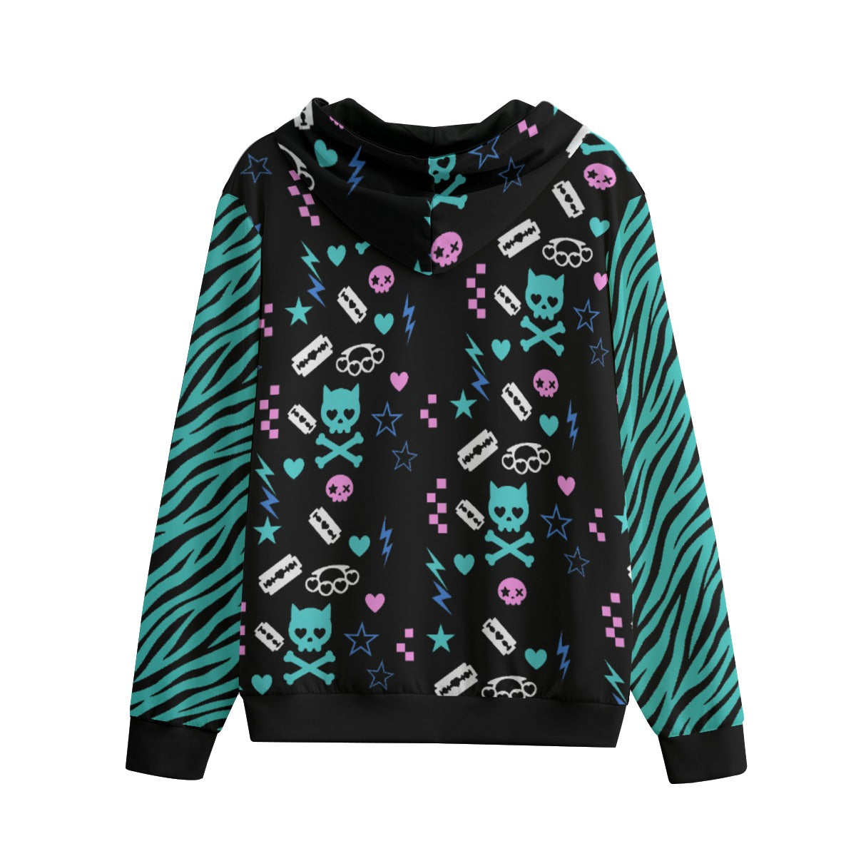 Electric Cat Skull Unisex Cotton Zip-Up Hoodie (XS to 6XL)