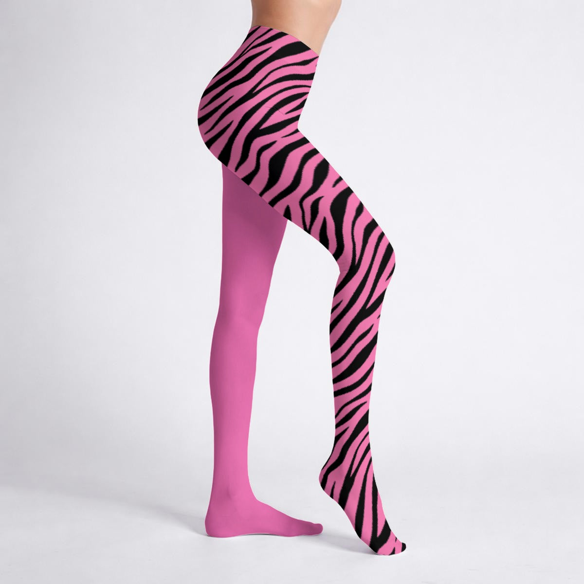 Split Zebra Bubblegum High Stretch Tights | Scene Y2K