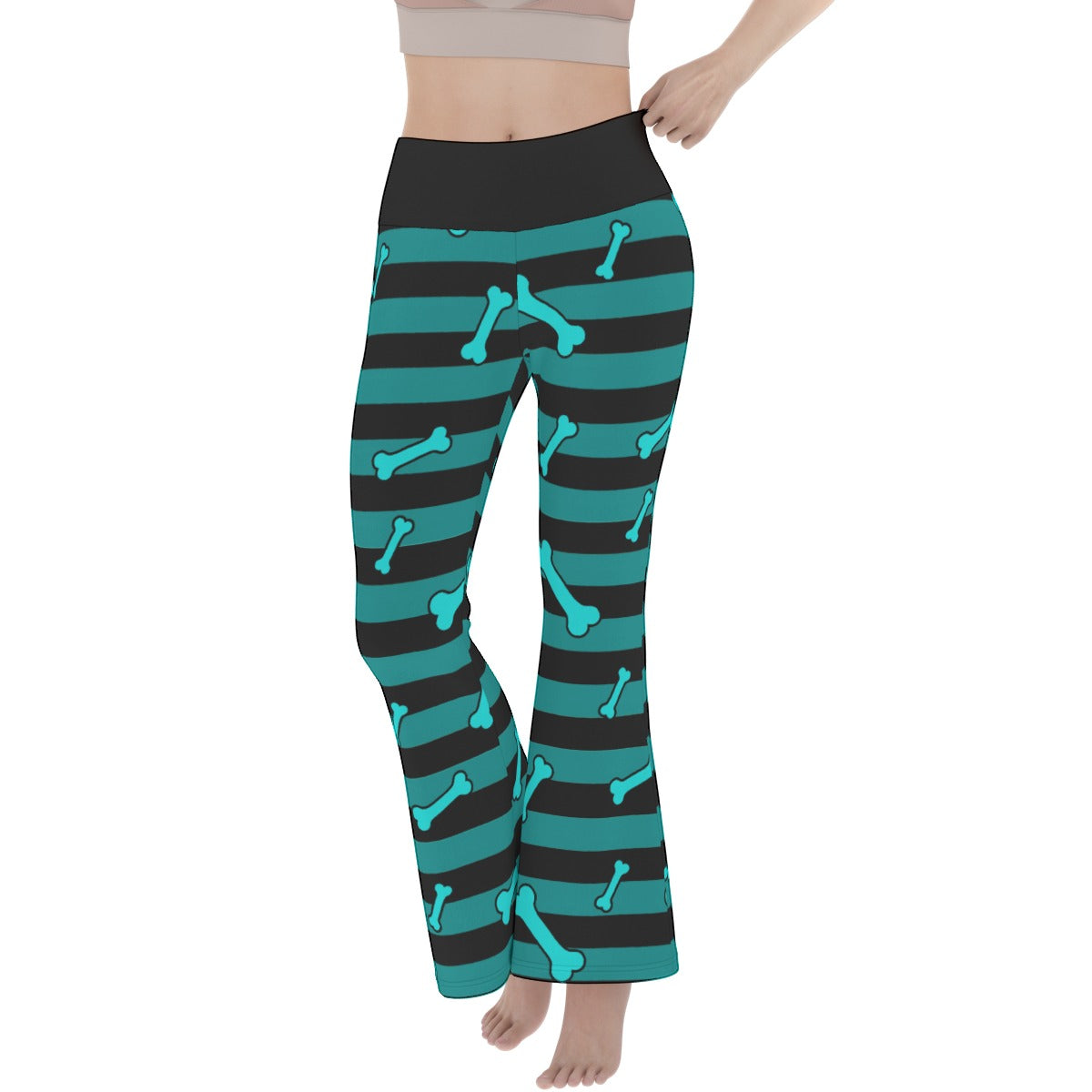 Teal Bone Stripe Flare Yoga Pants – Black Scene Goth