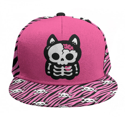 Zombie Skeleton Kitty Flat Brim Unisex Snapback Cap