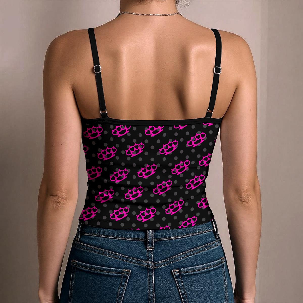 Pink Brass Knuckle Polka Dot Spaghetti Strap Tank Top – Scene Y2K Cami