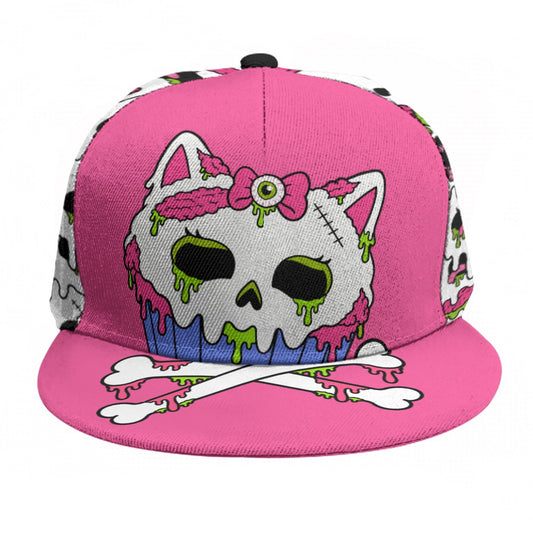 Zombie Kitty Cupcake Unisex Flat Brim Snapback Cap