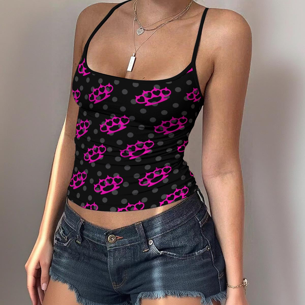 Pink Brass Knuckle Polka Dot Spaghetti Strap Tank Top – Scene Y2K Cami