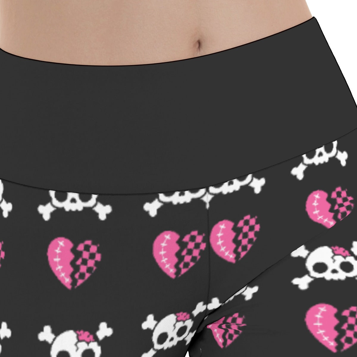 Dead Sweet Skull Heart Flare Yoga Pants – Black & Pink Y2K Goth