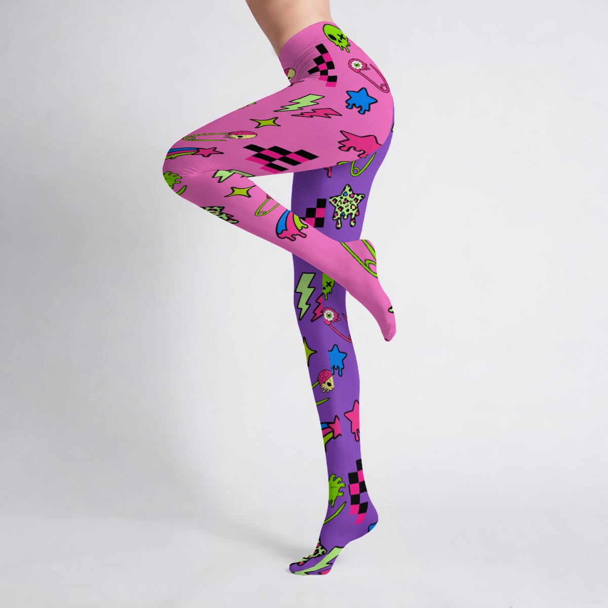 Alien Zombie Scene Split Color Women's High-Stretch Tights